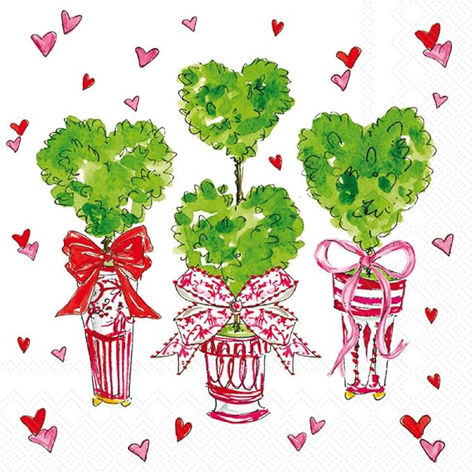 Valentine's Day Cocktail Napkins - 40 Count (2 Packages of 20CT) 3-Ply in Heart Topiary Design | Amazon (US)