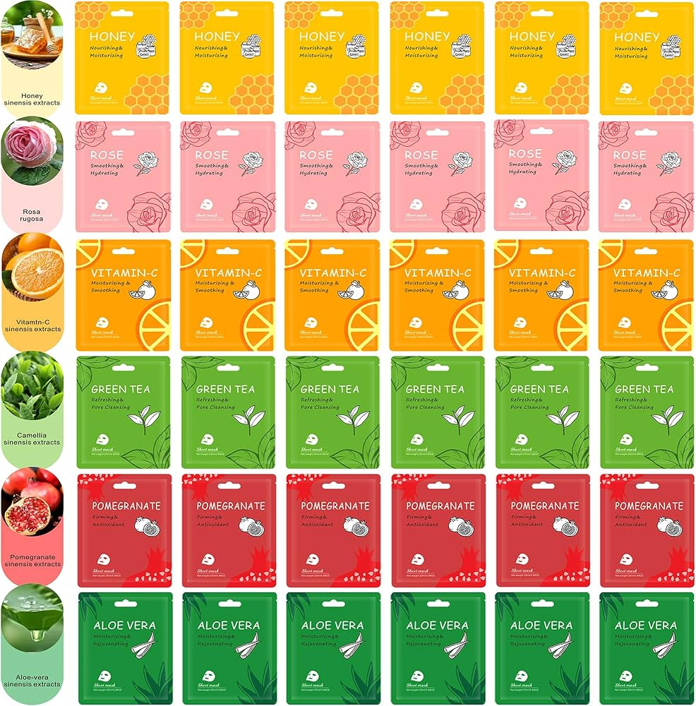 Collagen Face Masks for Skincare in Bulk, Sheet Masks for the Face, Hydrating and Moisturizing Fa... | Amazon (US)