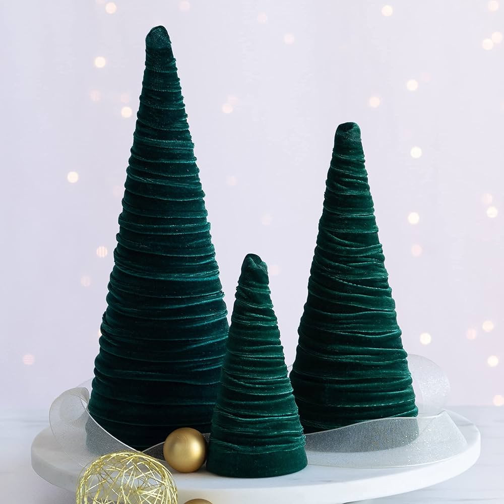 Emerald Velvet Trees Set of 3, Modern Christmas Decor, Mantel Décor, Holiday Entryway, Rustic Wi... | Amazon (US)
