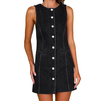 Nitzana Women's Denim Dress Jean Sleeveless Button Down Shirt Mini Tank Casual Summer… | Amazon (US)