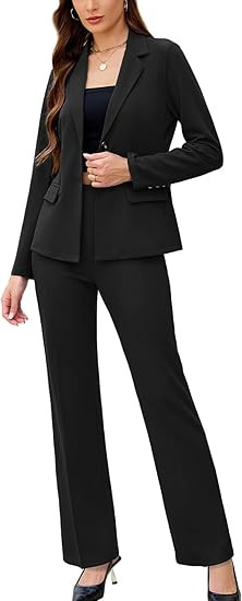 Women's 2 Piece Suits Business Casual Outfits Long Sleeve Solid Blazer with Pants Professional Of... | Amazon (US)