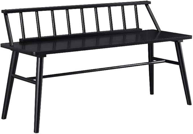 Pemberly Row Modern 47" Low Back Solid Wood Spindle Bench in Black | Amazon (US)