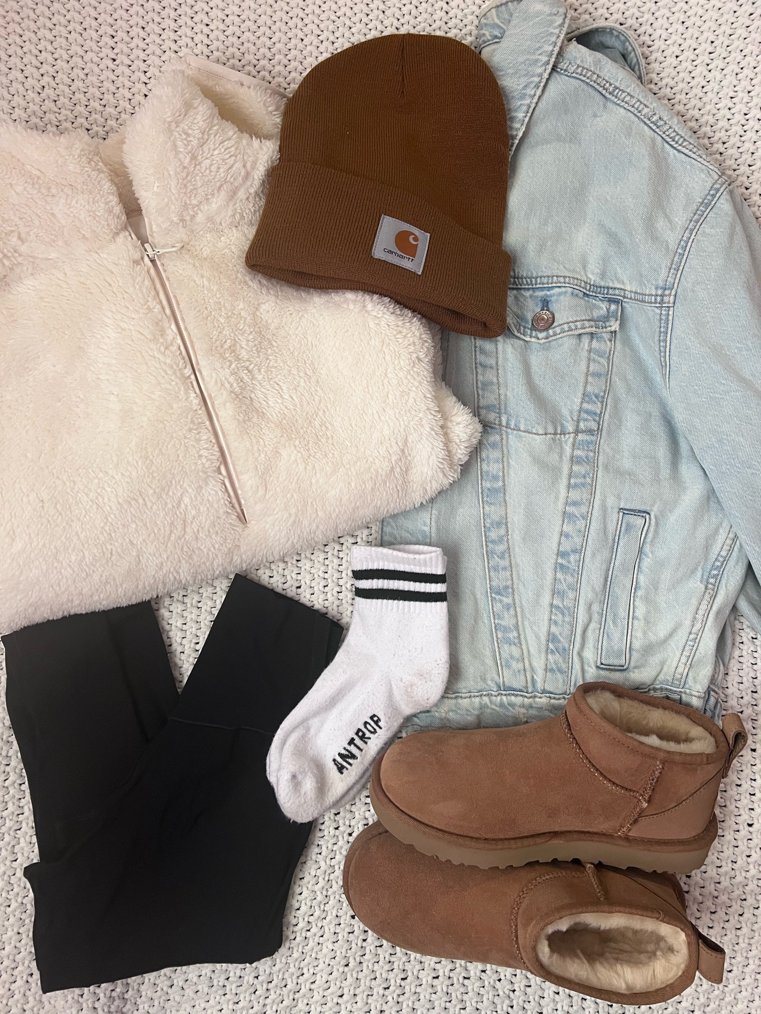 cozy errand look Carhartt hat Ugg ultra minis oversize jean jacket leggings outfit 

#LTKSeasonal #LTKshoecrush #LTKsalealert