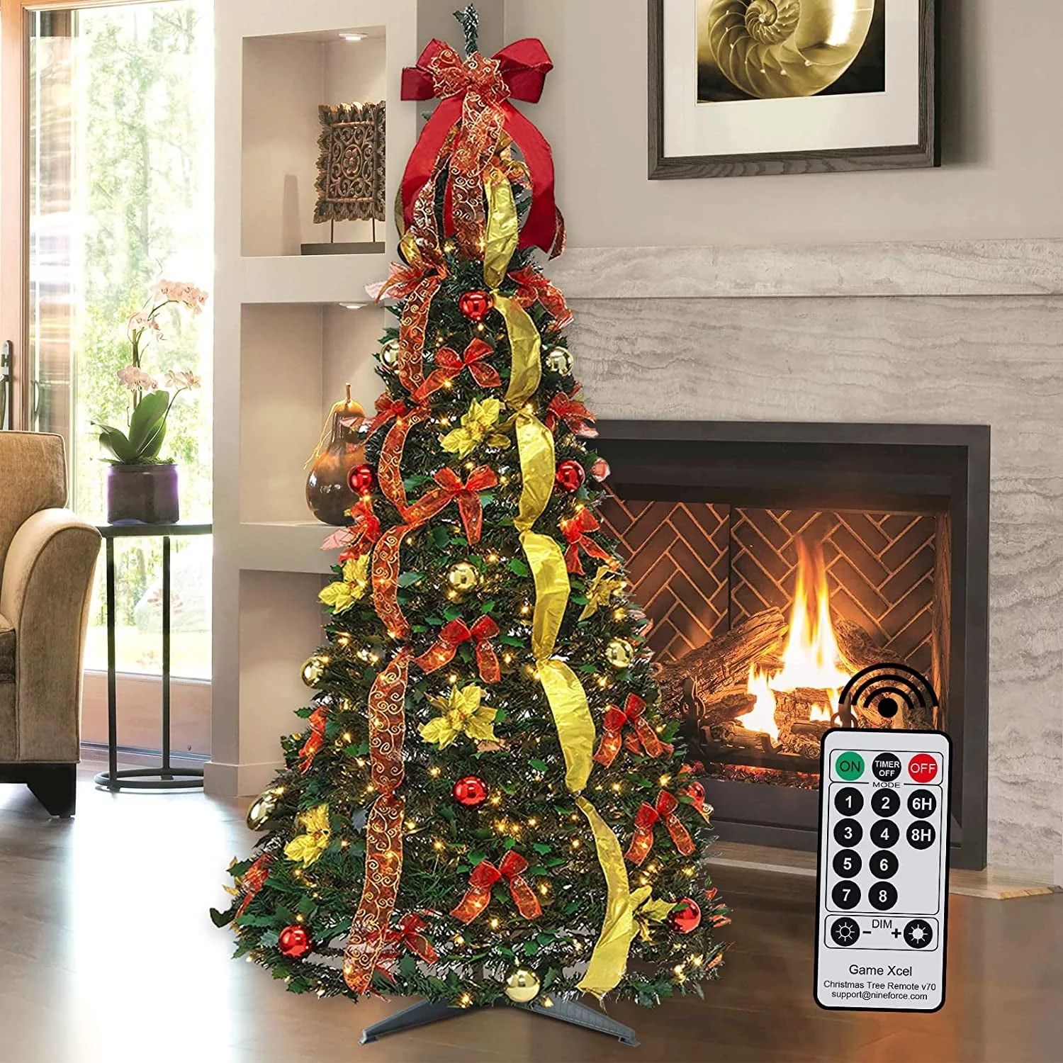 6FT Pop Up Christmas Tree Artificial with Remote, Pull Up Christmas Tree with Pre-lit 200LED Warm... | Walmart (US)