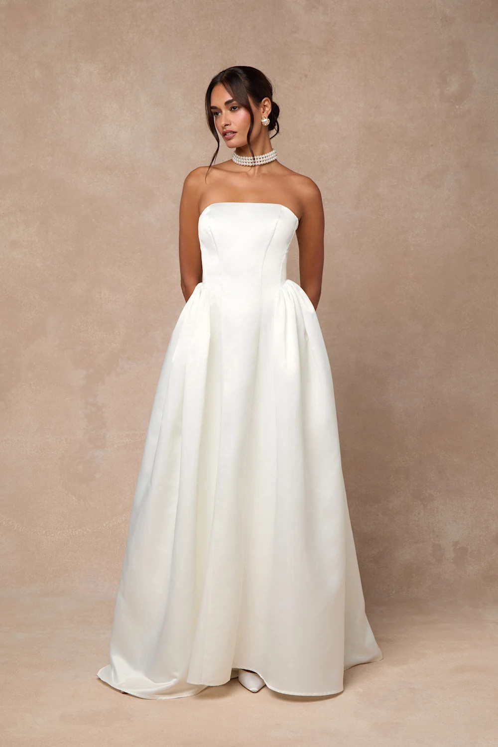 Bennett White Satin Strapless A-Line Maxi Dress | Lulus