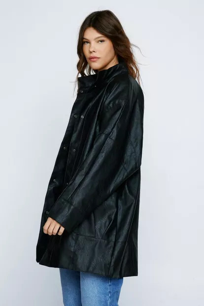 Oversized Faux Leather Longline Jacket | Nasty Gal (US)