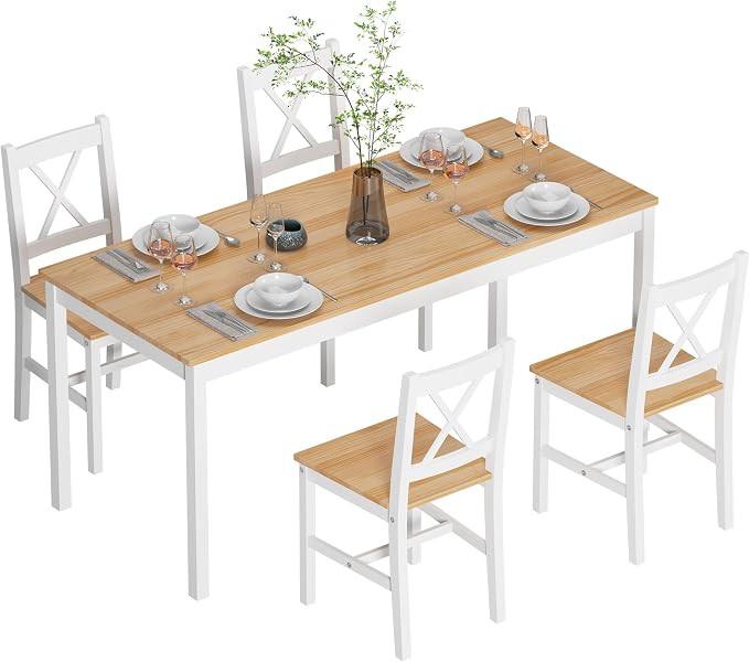 SogesPower Dining Table Set for 4, 5-Piece Wood Kitchen Dining Table Set with 4 Chairs for Kitche... | Amazon (US)
