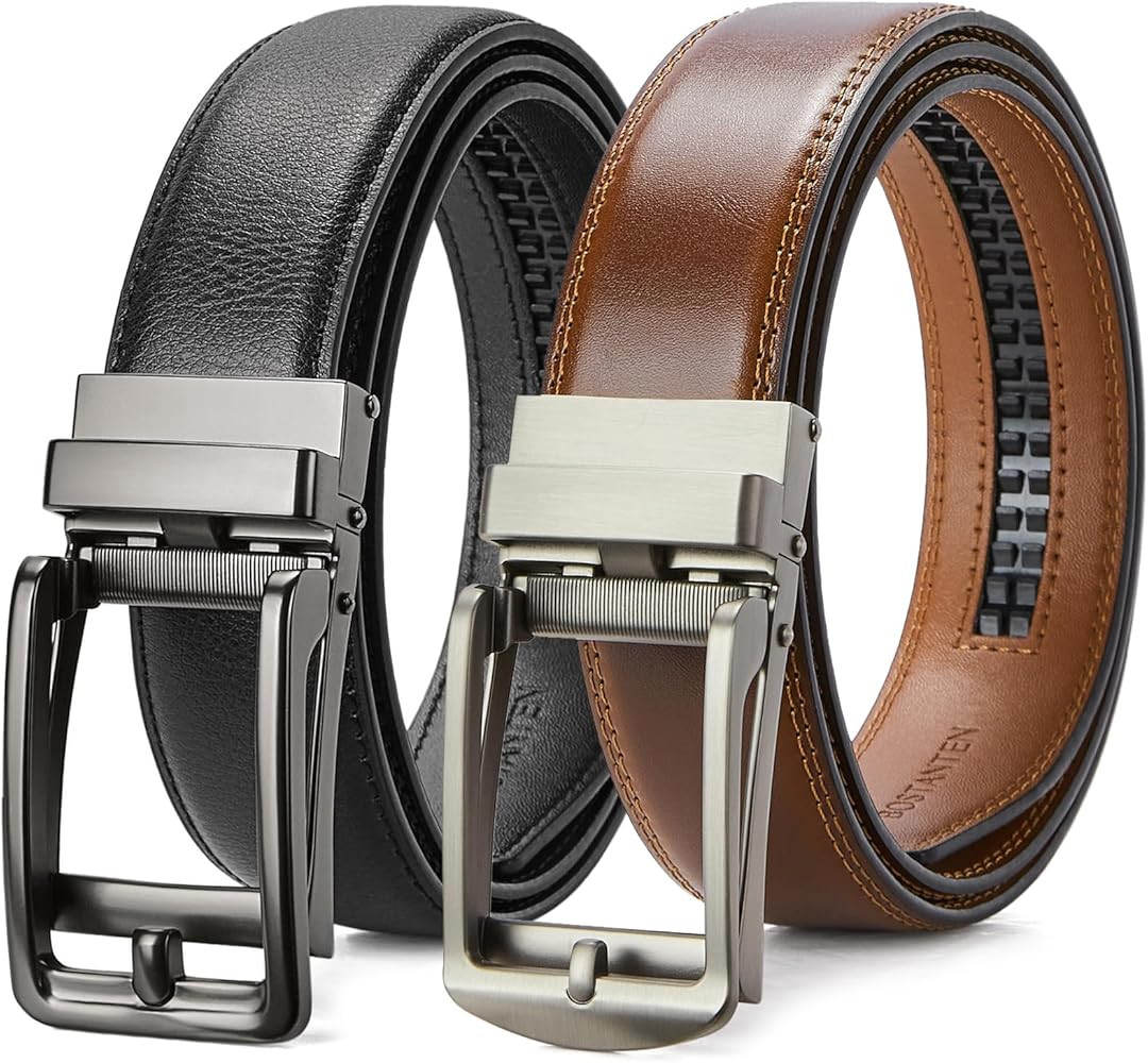 BOSTANTEN Ratchet Leather Belt For Men 2 Pack Dress and Casual with Adjustable Buckle, Trim to Fi... | Amazon (US)