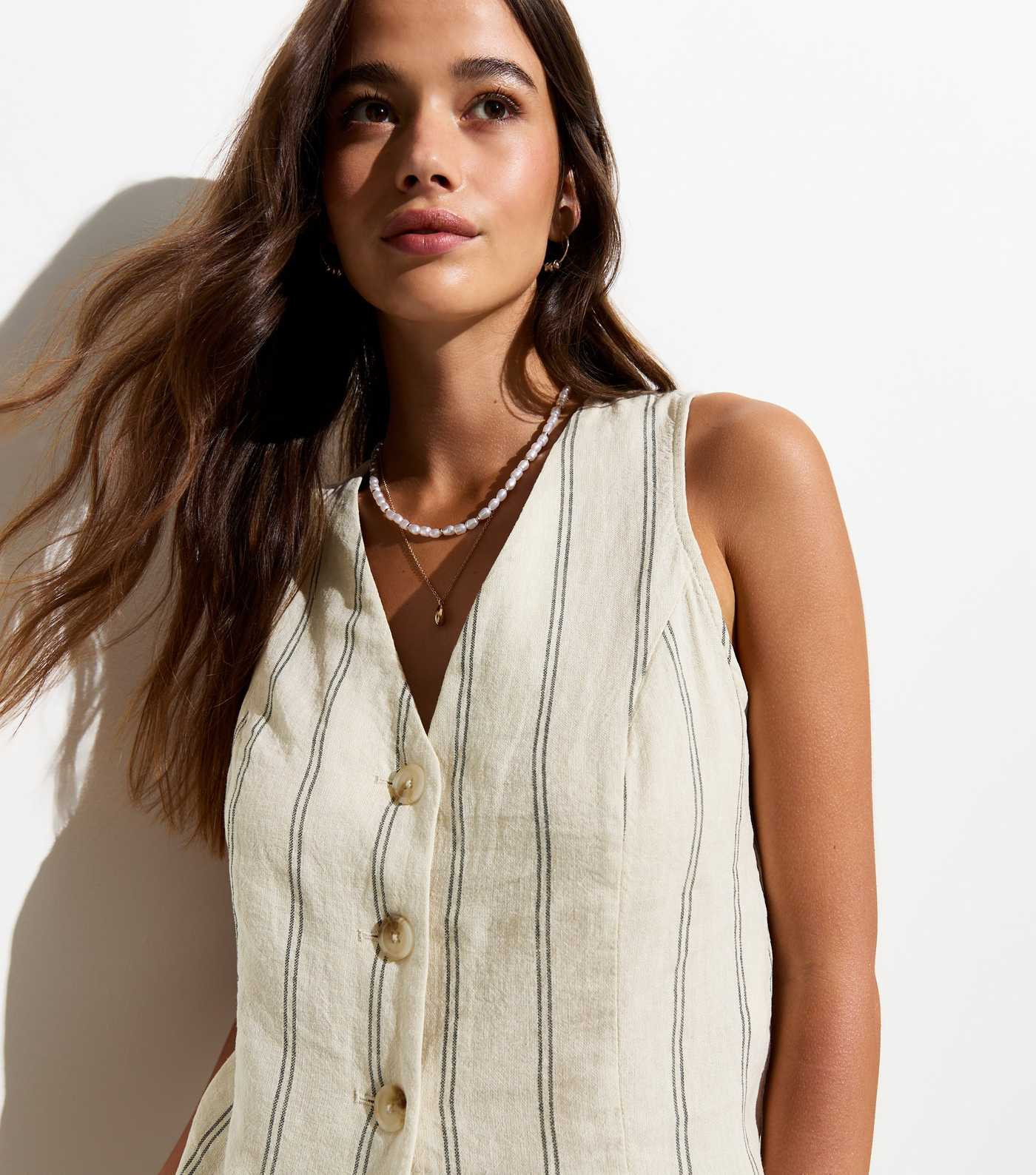 Off White Stripe Linen Blend Waistcoat | New Look | New Look (UK)