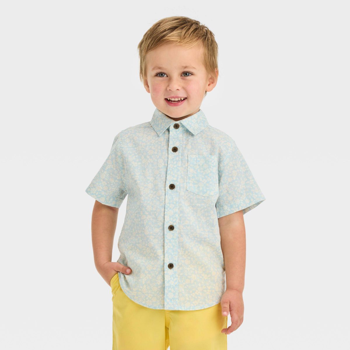 Toddler Boys' Short Sleeve Poplin Button-Up Shirt - Cat & Jack™ Blue 2T | Target