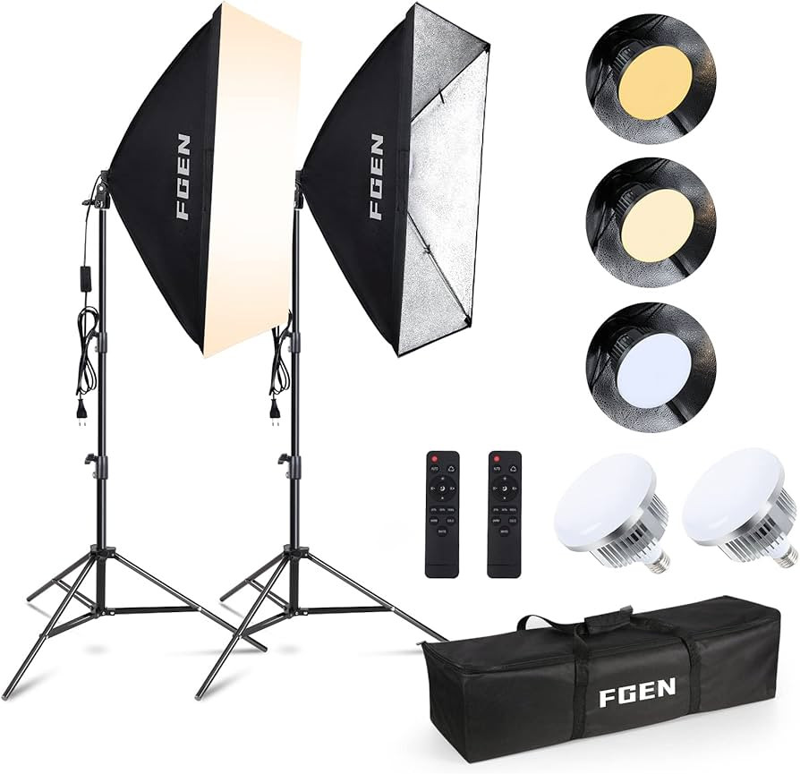 Softbox Set Fotostudio, FGen 2 x 50 x 70cm Softbox LED Beleuchtung Set mit 85W 2700-6400K, 2m Vol... | Amazon (DE)