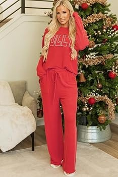 Women Pajamas Set Loungewear Ribbed Long Sleeve Top and Pants with Pockets Lounge Sweatsuit Set | Amazon (US)