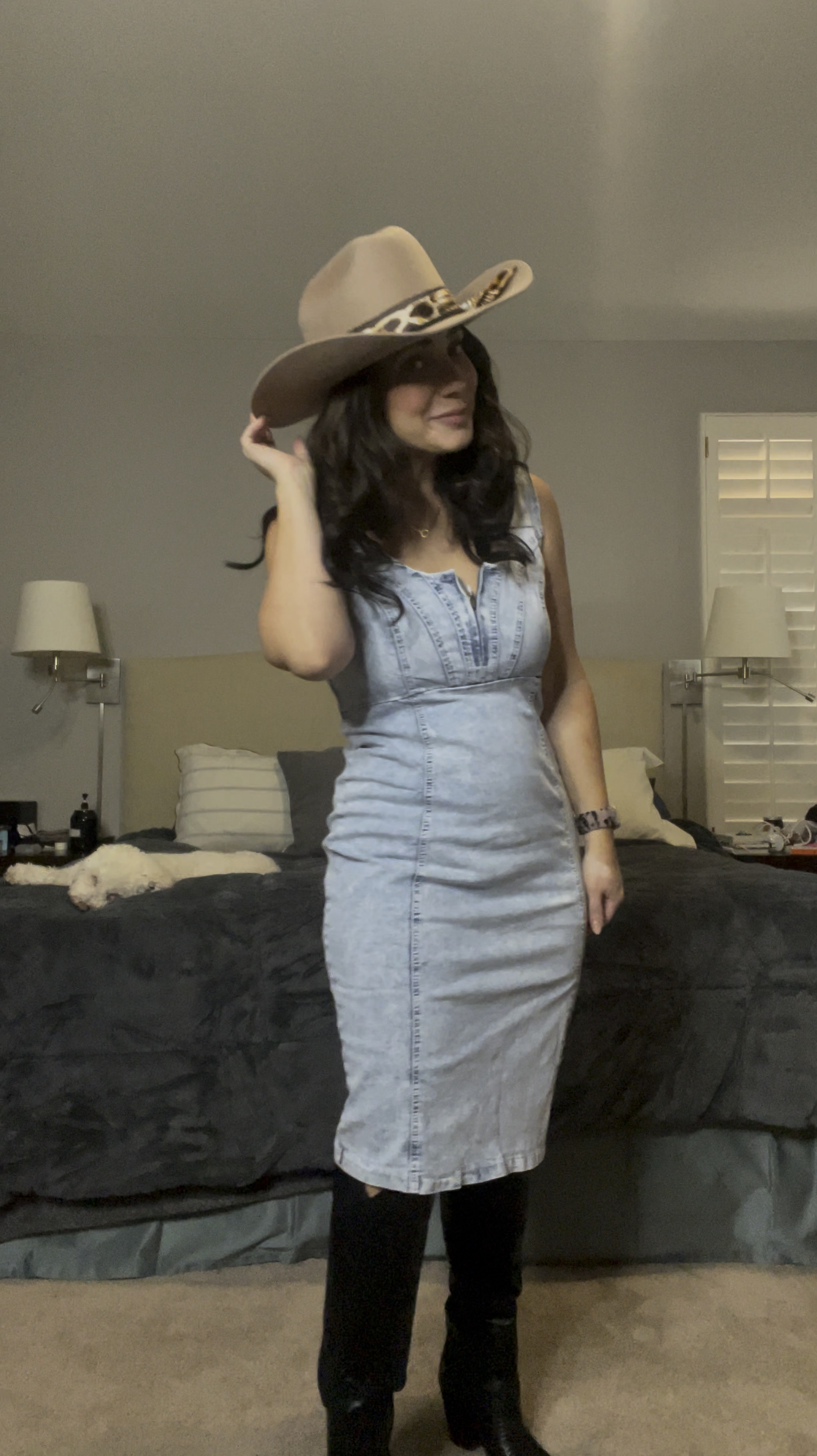 Country concert look, denim dress, cowboy boots runs tts wearing size M

#LTKVideo #LTKMidsize #LTKFindsUnder50