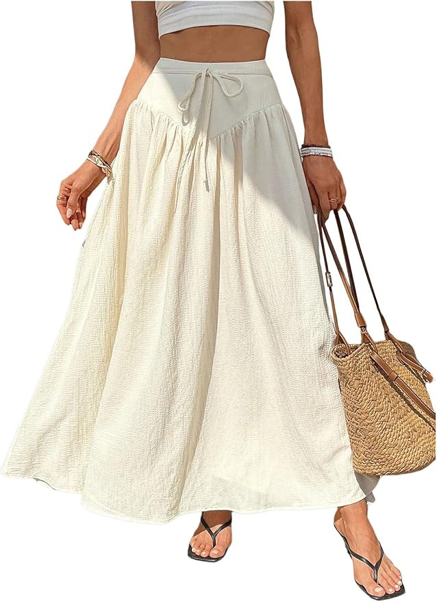 Floerns Women's High Waisted Tie Front Flowy Skirt Vacation Casual Maxi Skirts | Amazon (US)