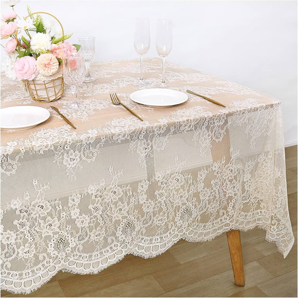Fanqisi Ivory Lace Tablecloth 2 Pieces 60x120 Inches Classic Wedding Lace Tablecloths Overlay Par... | Amazon (US)