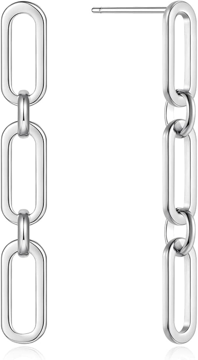 FAMARINE Gold Chain Earrings Drop Dangle Earrings for Women Girls Paperclip Link Chain Earrings | Amazon (US)