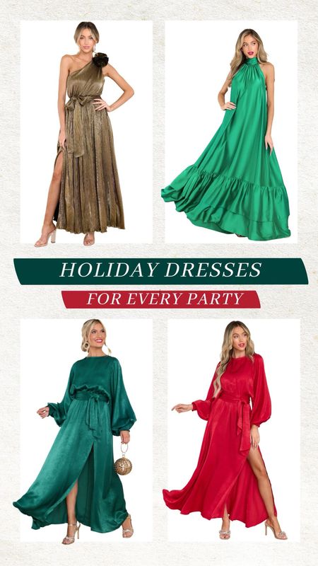 Holiday dresses for every party🎄I wear these dresses in a size small. 

Holiday dress; Christmas dress; holiday style; formal dress; red dress; green dress; gold dress; Christine Andrew 

#LTKSeasonal #LTKwedding #LTKHoliday