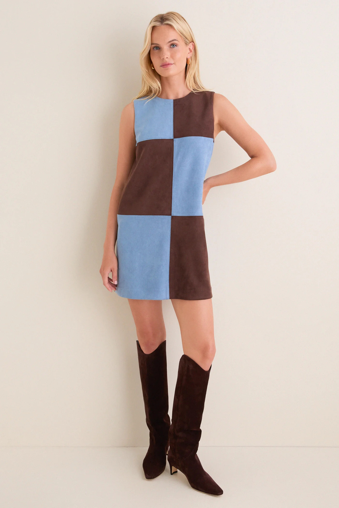 Ice Blue & Chocolate Faux Suede Beth Dress | Tuckernuck (US)