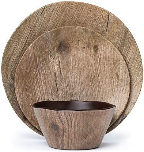 Melamine Dinnerware Set - 12 pcs Melamine Plates Outdoor Plates Summer Plates and Bowls Sets Melamin | Amazon (US)