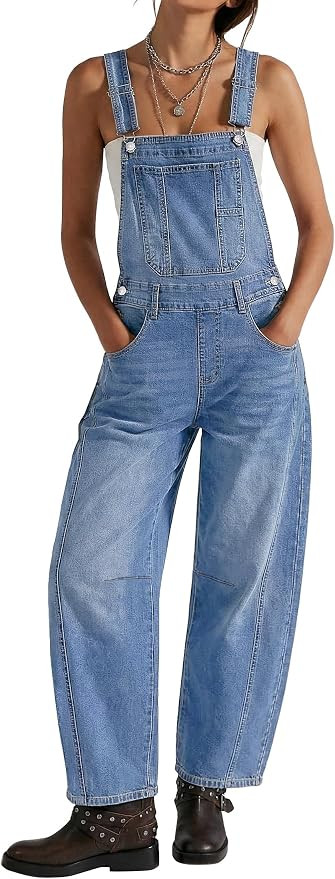 luvamia Denim Overalls for Women Barrel Leg Baggy Loose Fit Bib Stretchy Jean Jumpsuit Adjustable... | Amazon (US)