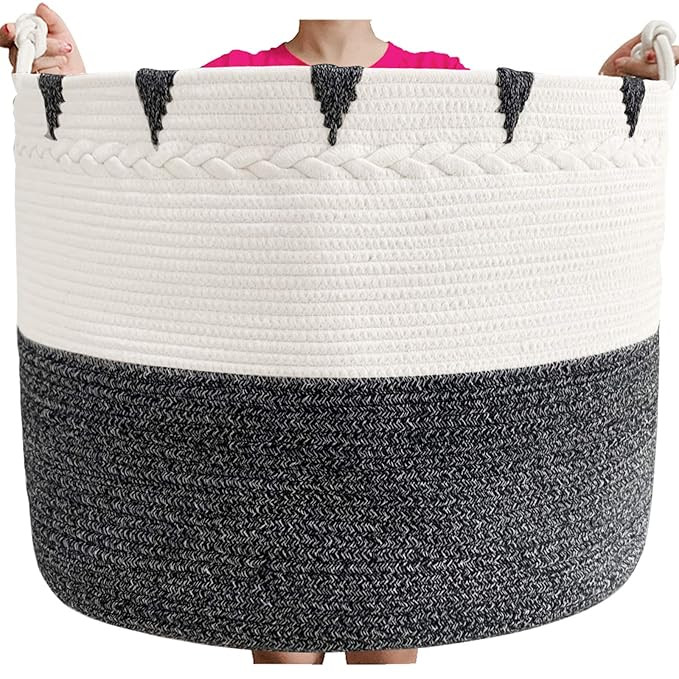 TerriTrophy XXXXLarge Cotton Rope Blanket Basket 22in x 22in x 16in Woven Laundry Hamper Laundry ... | Amazon (US)