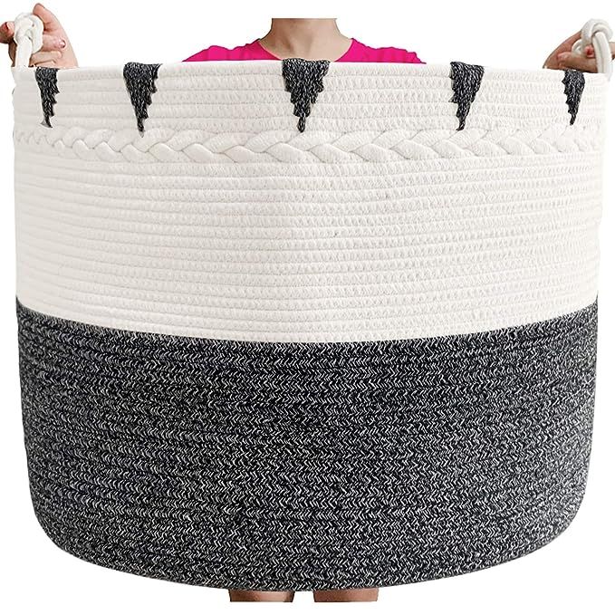 TerriTrophy XXXXLarge Cotton Rope Blanket Basket 22in x 22in x 16in Woven Laundry Hamper Laundry ... | Amazon (US)