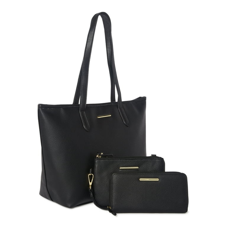 Time and Tru Women's 3-Piece Handbag Set Black Pebble | Walmart (US)