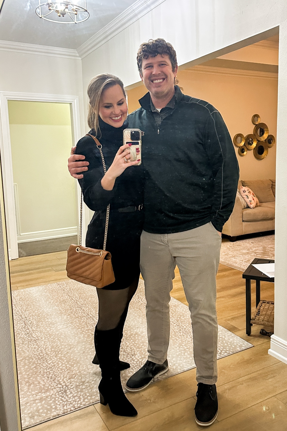 Winter outfit- date night look!! Went out for dinner with friends and wore this black sweater dress, fleece lined tights that look sheer but so warm & knee high suede boots!! Brown chain purse is from Amazon and comes in lots of colors. 

Amazon fashion finds, mom style, winter style, millennial mom, holiday outfit, Christmas party dress 

#LTKStyleTip #LTKFindsUnder50 #LTKShoeCrush