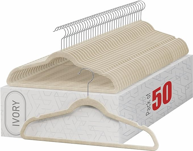 Home-it Premium Velvet Hangers 50 Pack - Ivory Suit Hangers Non Slip - Heavy Duty Clothes Hangers... | Amazon (US)