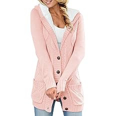 Sidefeel Women's Cardigan Sweaters Hooded Fleece Lined Button Down Front Jackets Winter Coat with... | Amazon (US)