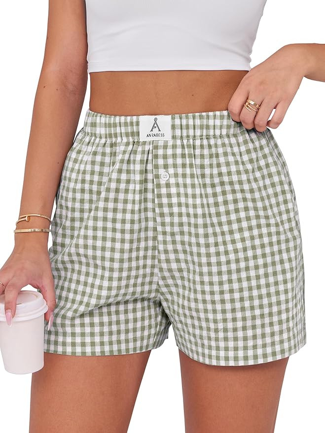 ANRABESS Boxer Shorts for Women Gingham Pajama 2025 Summer Casual Lounge Sleep Plaid Shorts Y2K B... | Amazon (US)