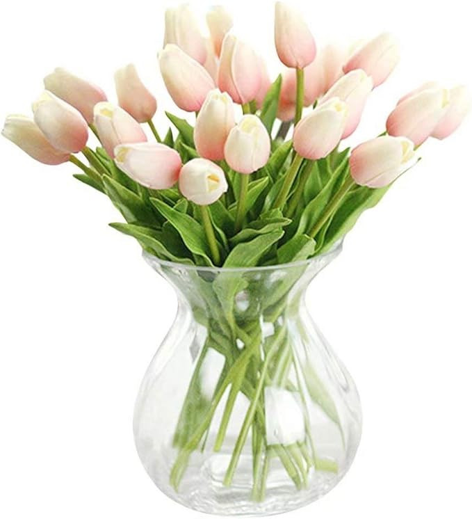 WAQIAGO 30PCS Real-Touch Tulips Artificial Fake PU Tulips Flowers for Home Wedding Party Decor | Amazon (US)