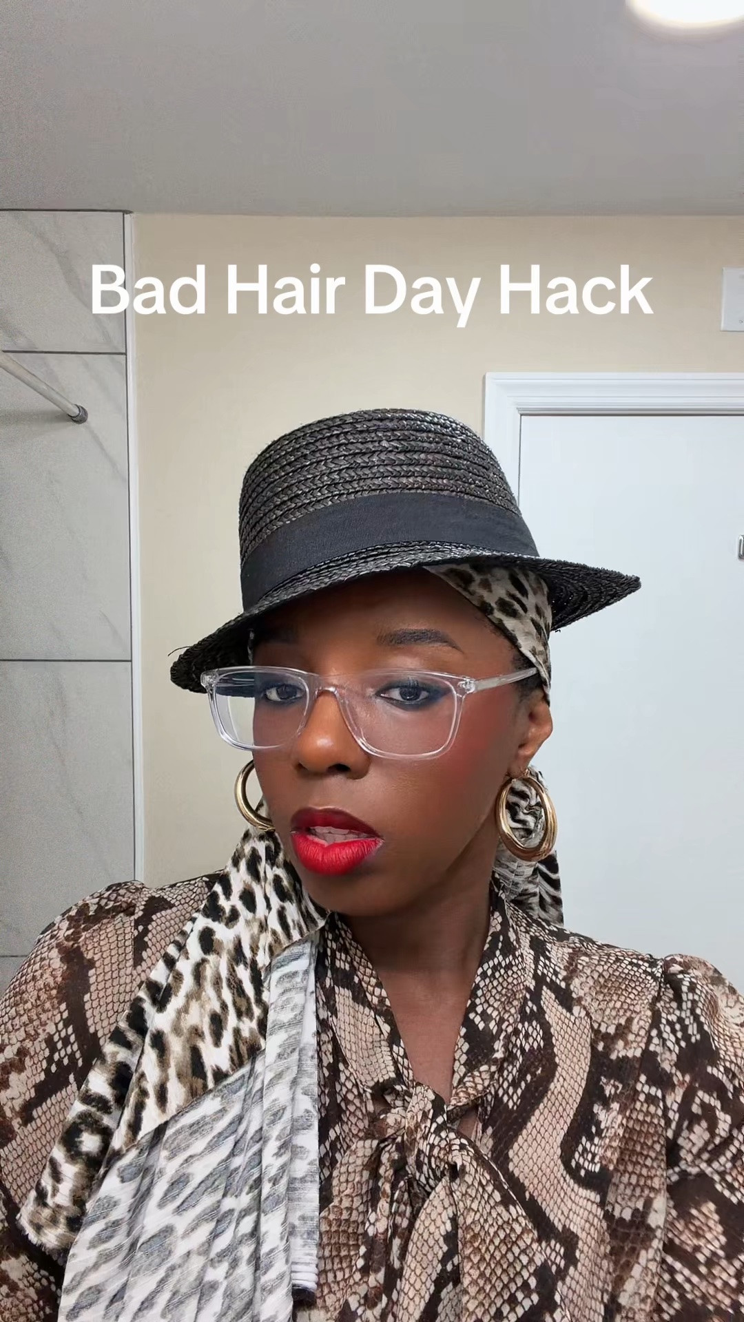 Hat + printed scarf + hoop earrings + bold lip is the perfect formula for fixing a bad hair day 🔥 This is also a great protective style for natural hair 🙌🏾

#LTKBeauty #LTKmomlife #LTKgrwm