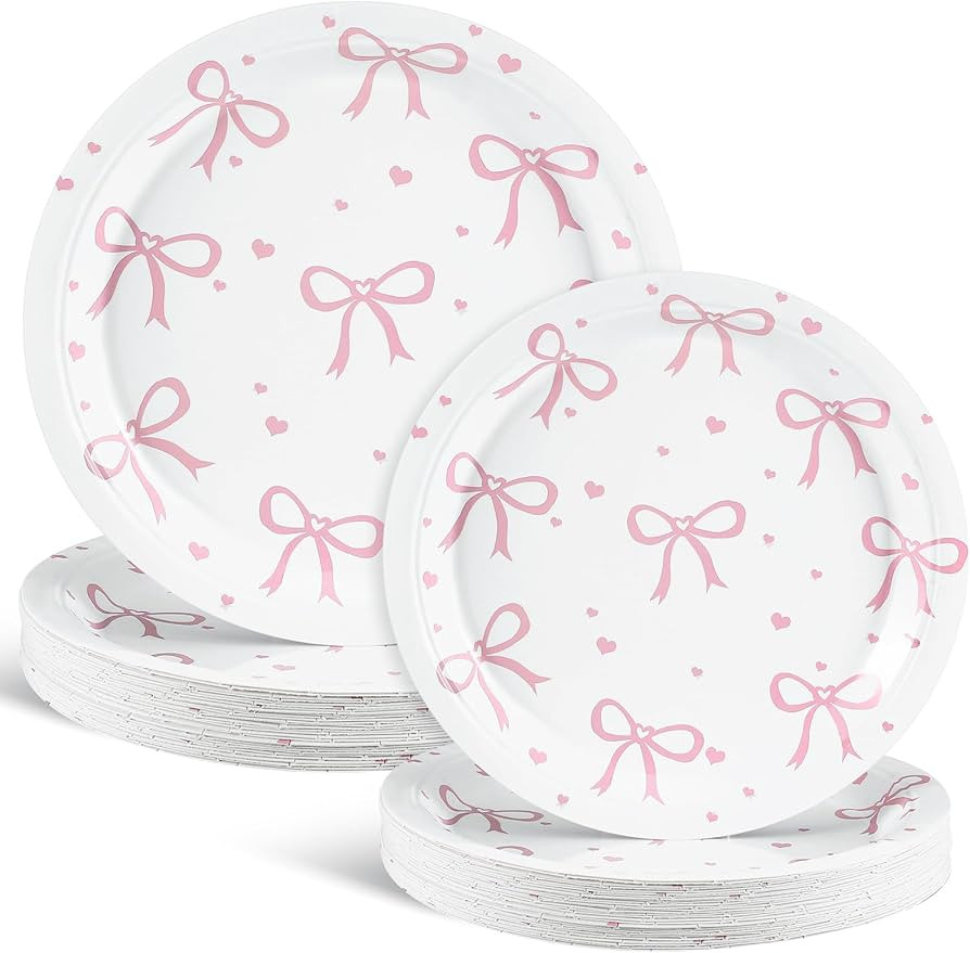 Sieral 60 Pcs Coquette Pink Bow Party Plates 9'' 7'' Bow Theme Birthday Party Decorations She's T... | Amazon (US)