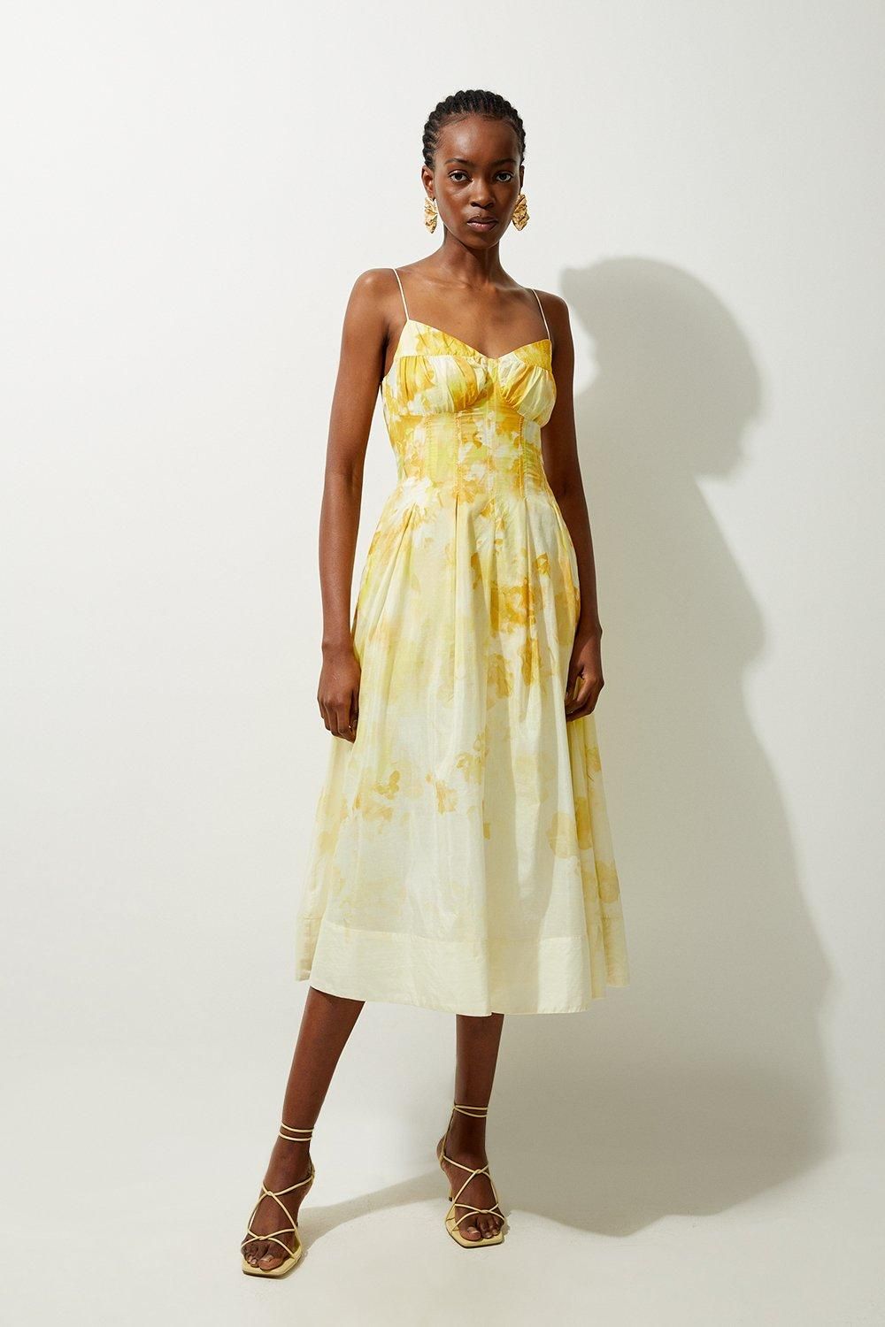 Silk Cotton Trailing Floral Strappy Midi Dress | Karen Millen UK + IE + DE + NL