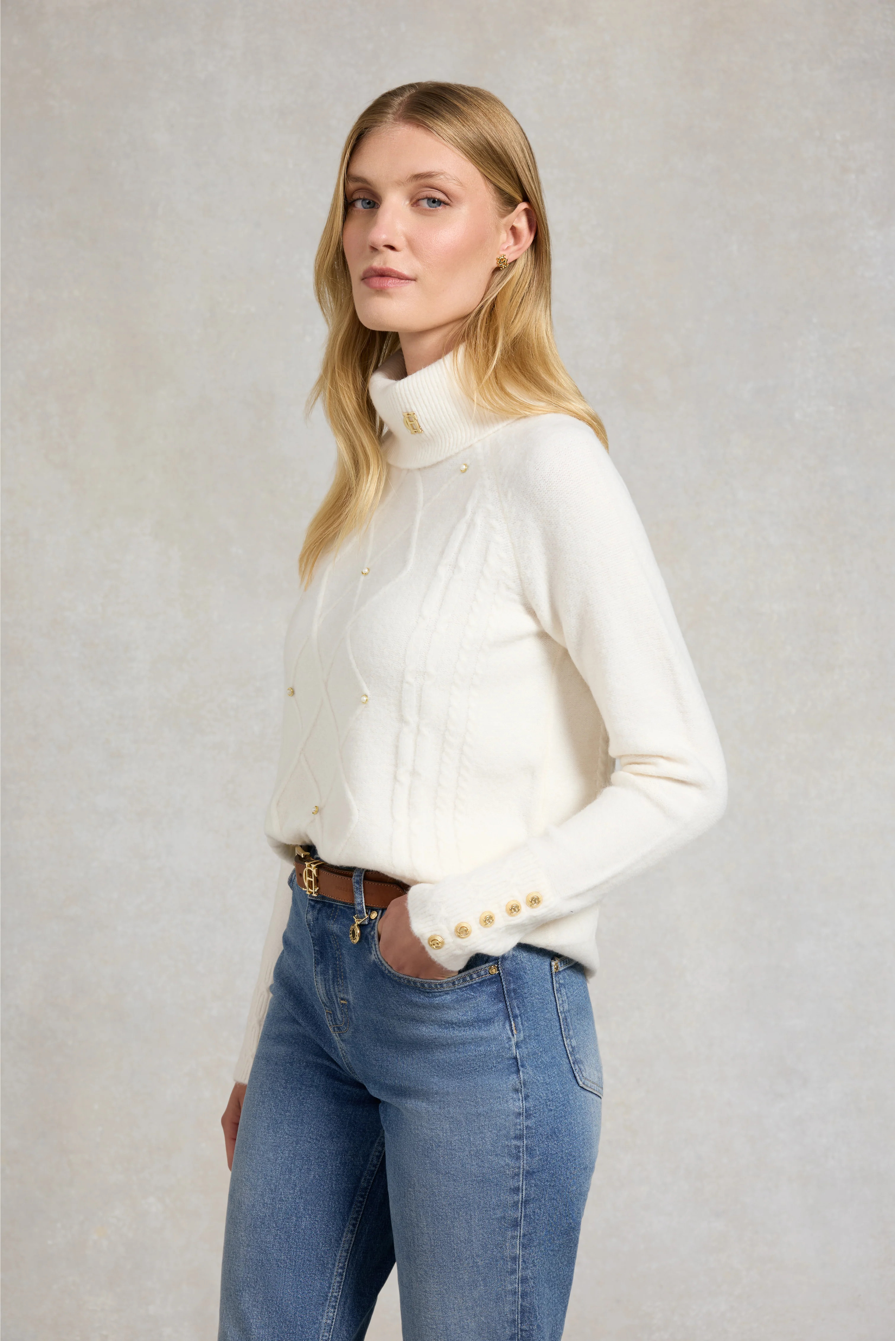 Harlow Roll Neck Knit (Ecru) | Holland Cooper