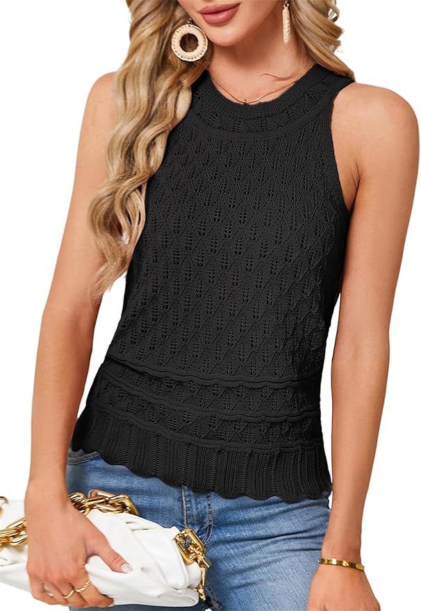 JASAMBAC Women's Sleeveless Sweater Vest Halter Neck Hollowed-Out Stretchy Knitted Pullover Sweat... | Amazon (US)