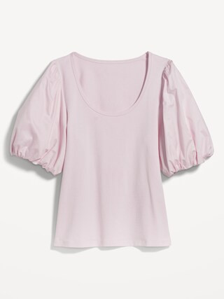 Fitted Puff-Sleeve Paneled Rib-Knit T-Shirt for Women | Old Navy (US)