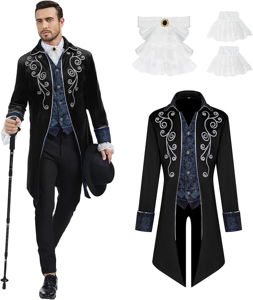 Men Medieval Steampunk Tailcoat Jacket Gothic Victorian Frock Coat Uniform Halloween Party Cospla... | Amazon (US)