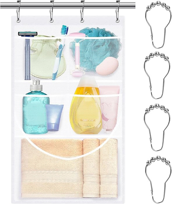 EMLTHORY Mesh Shower Caddy Hanging,Hanging Mesh Pockets Shower Curtain Liner Pockets Hanging with... | Amazon (US)