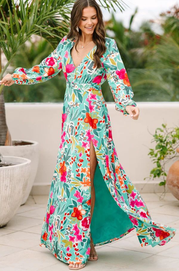 Just Feels Right Teal Blue Floral Maxi Dress | The Mint Julep Boutique