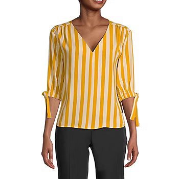 Worthington Womens V Neck Elbow Sleeve Blouse | JCPenney