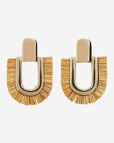 Straw Lined U Doorknocker Earrings | Express