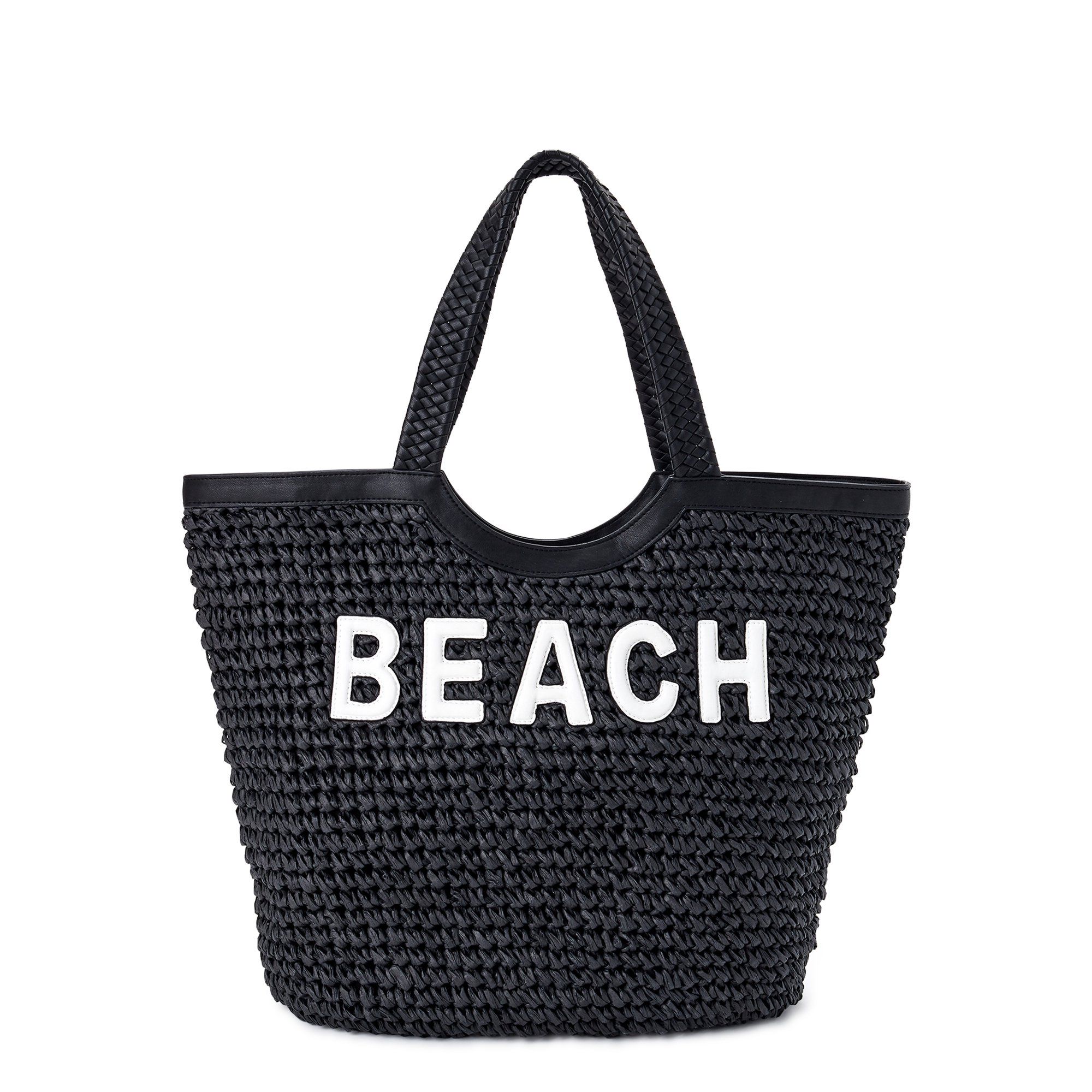 Time and Tru Extra Large Woven Straw Beach Travel Tote Bag | Walmart (US)