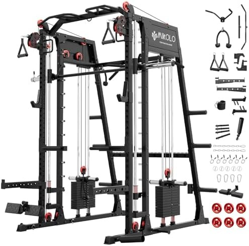 Mikolo Smith Machine, 2200lbs Squat Rack with LAT-Pull Down System & Cable Crossover Machine, Tra... | Amazon (US)