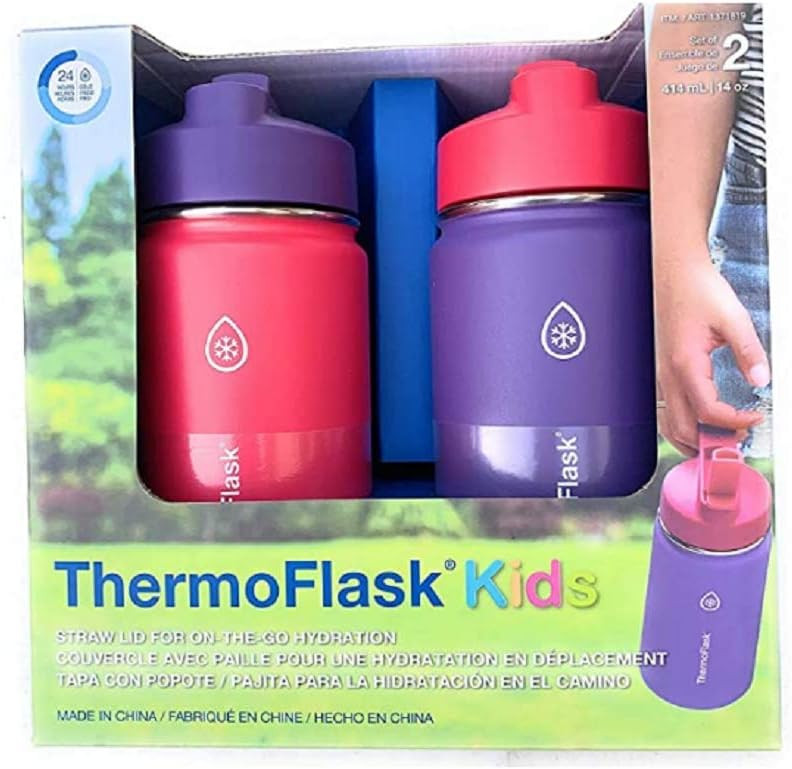 Thermoflask Stainless Steel Kids 14oz Straw Bottle 2pk Punch,Eggplant | Amazon (US)