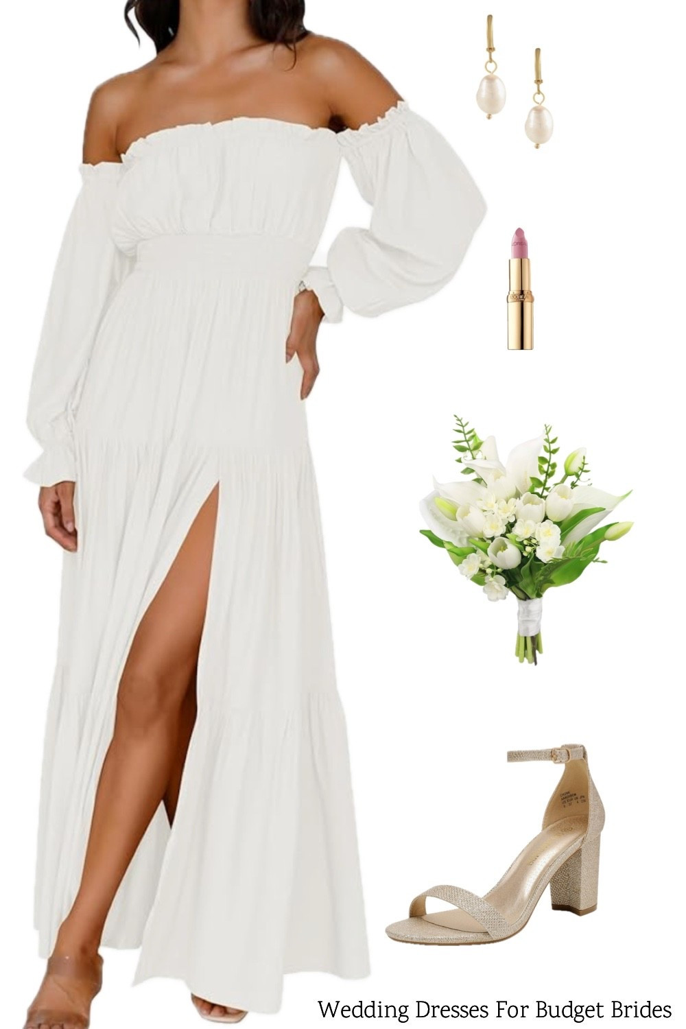 Affordable wedding day outfit idea for the bride to be. Bridal dress is around $45. Find everything on Amazon. 

Reception dress, courthouse elopement dress, long white dress, minimalist wedding dress, or microwedding dress. 

#LTKWedding #LTKspringtrends #LTKspring