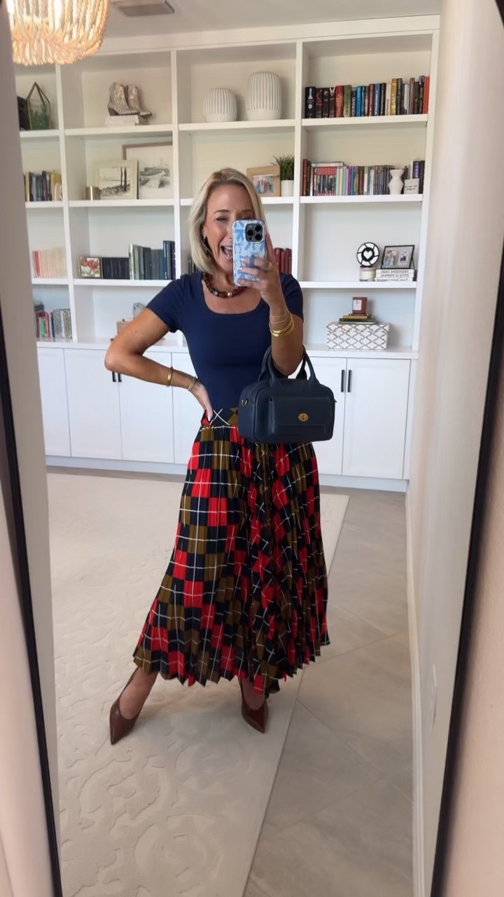 Walmart - more new fall arrivals * Pleated Argyle Maxi Skirt - size XS. $34. 3 colors. * Scoop Neck T-Shirt - size small. 30 colors. * Horsebit Drop Earrings - $9.92. Faux Leather Pointed Toe Pumps - size down (only comes in full sizes). $40. * Faux Leather Satchel - $32. 2 colors. 

#LTKSaleAlert#LTKSeasonal#LTKOver40