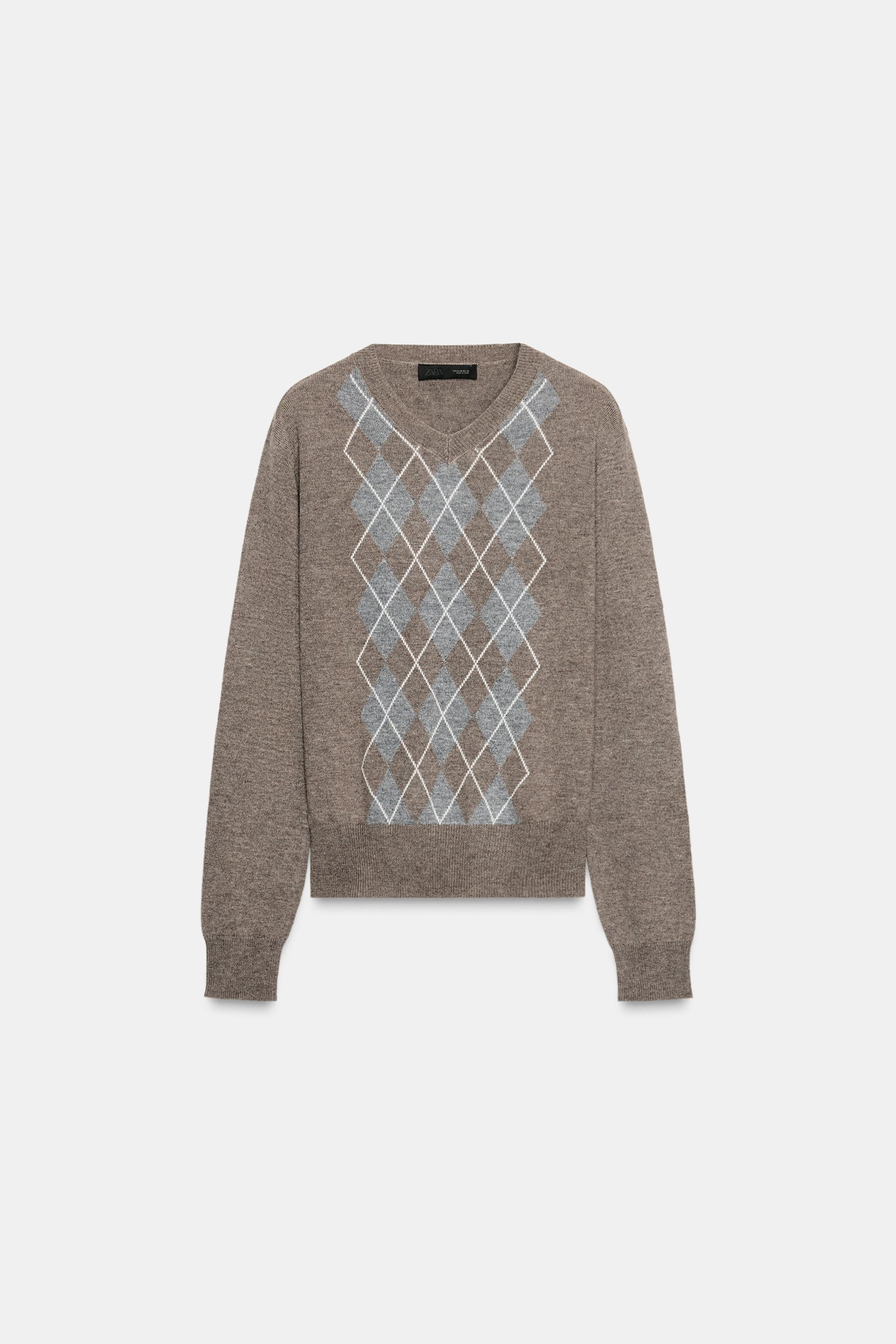 DIAMOND PATTERN WOOL SWEATER | Zara US