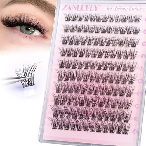 Self Adhesive Eyelashes Natural Self Adhesive Lash Clusters Pre-glued Eyelashes Clusters C-Curly No Glue Lashes Wispy Cluster Lashes 10-16MM DIY Individual Lashes by zanlufly | Amazon (US)